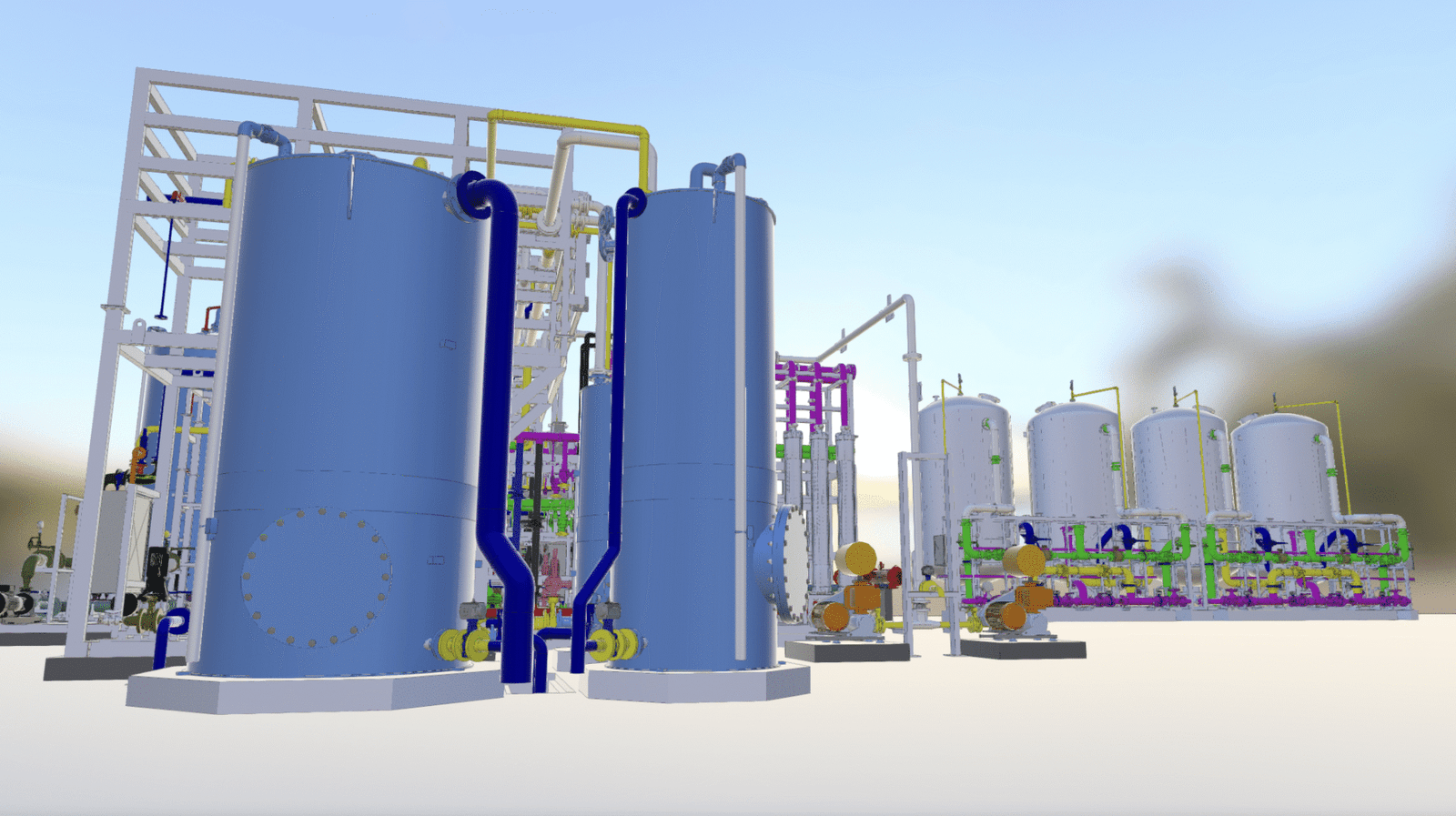 3D vista lateral - plantas tratamiento de aguas en CCGT de de Ostroleka