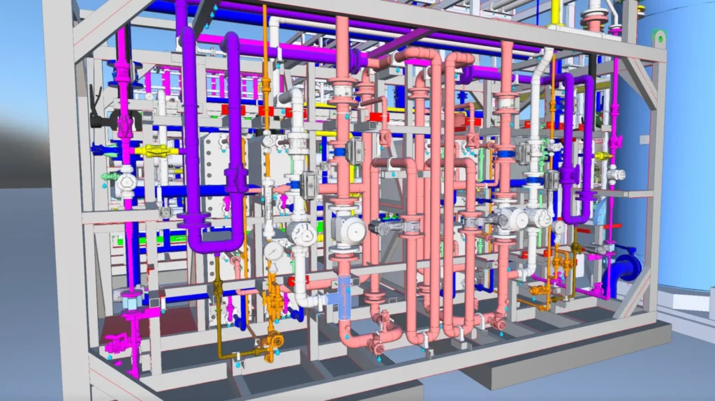 3D del skid de electrodesionización (EDI) - planta de tratamiento de aguas de Ostroleka