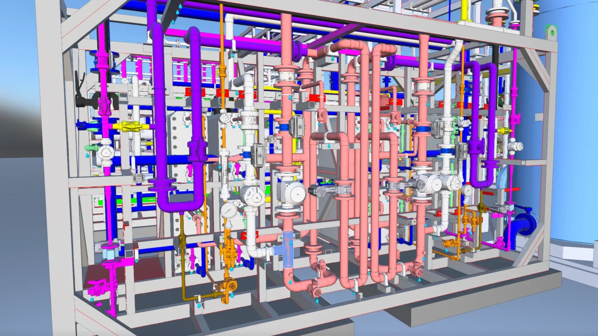 3D del skid de electrodesionización (EDI) - planta de tratamiento de aguas de Ostroleka