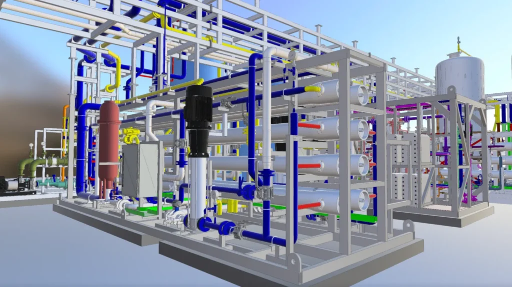 3D de skid ósmosis inversa 1er paso - planta tratamiento de aguas de CCGT Ostroleka