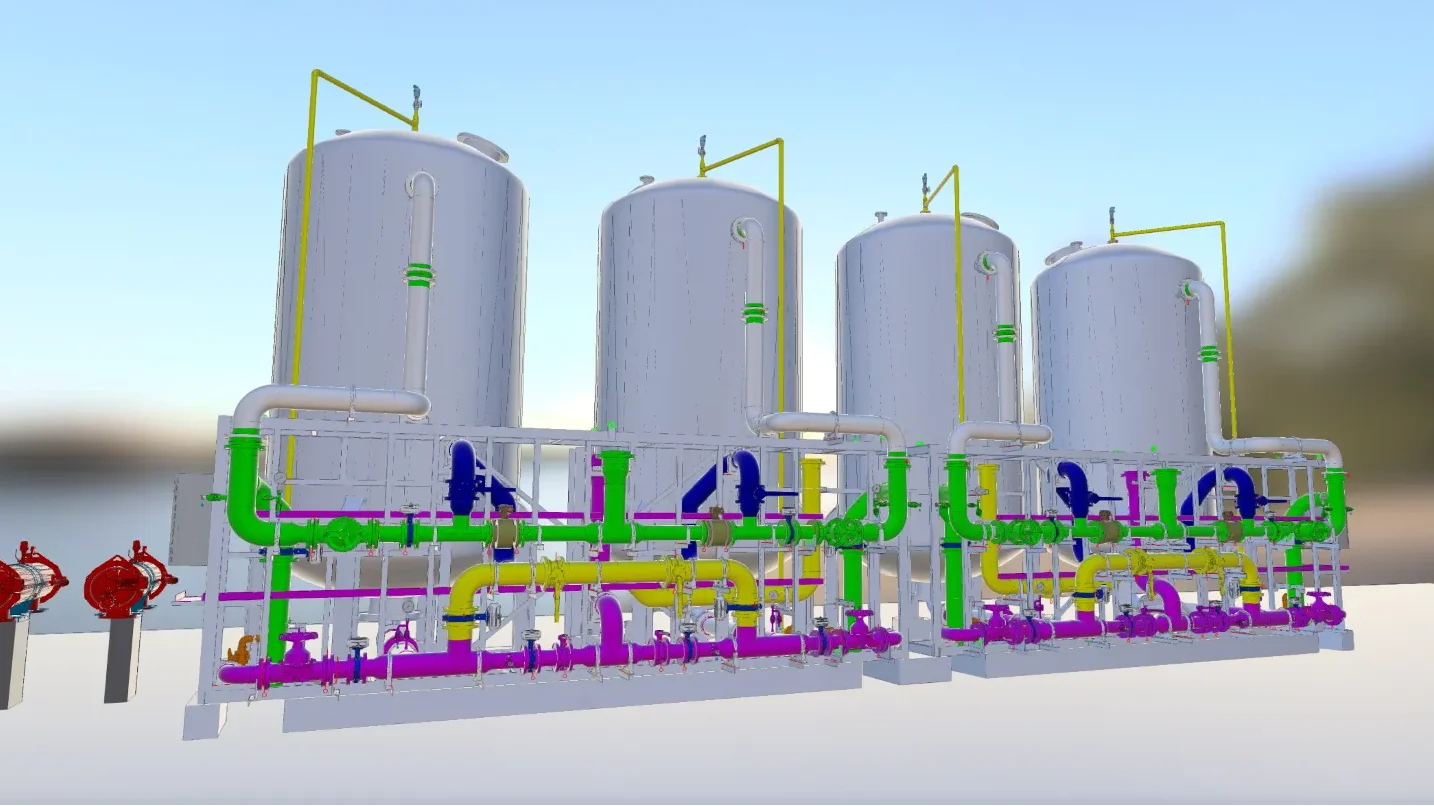 3D de 1er plano planta WWTP (parcial) - planta WTP en CCGT Ostroleka